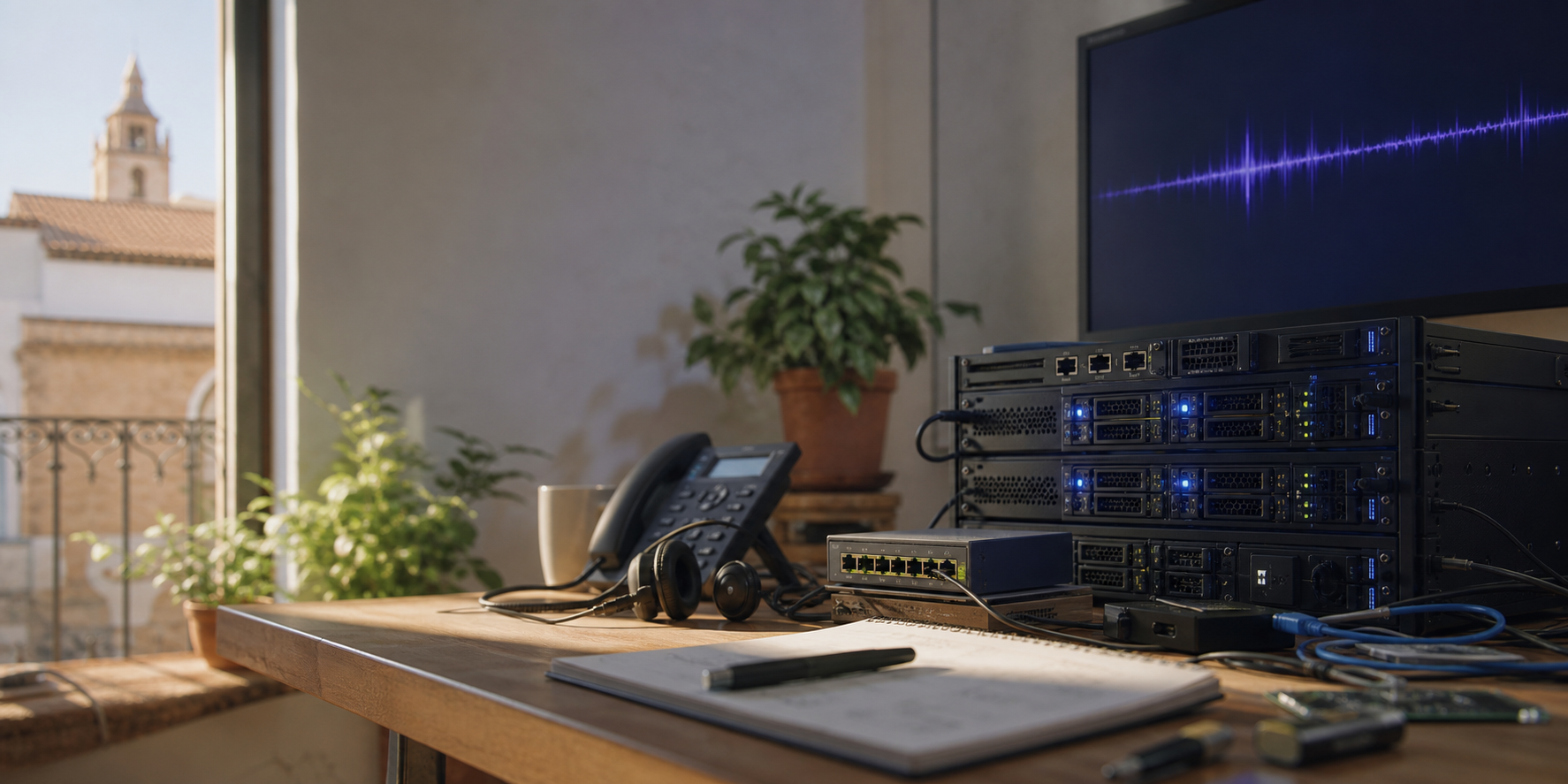 Espacio de trabajo con telefonía, redes y servidores para el desarrollo de Regina